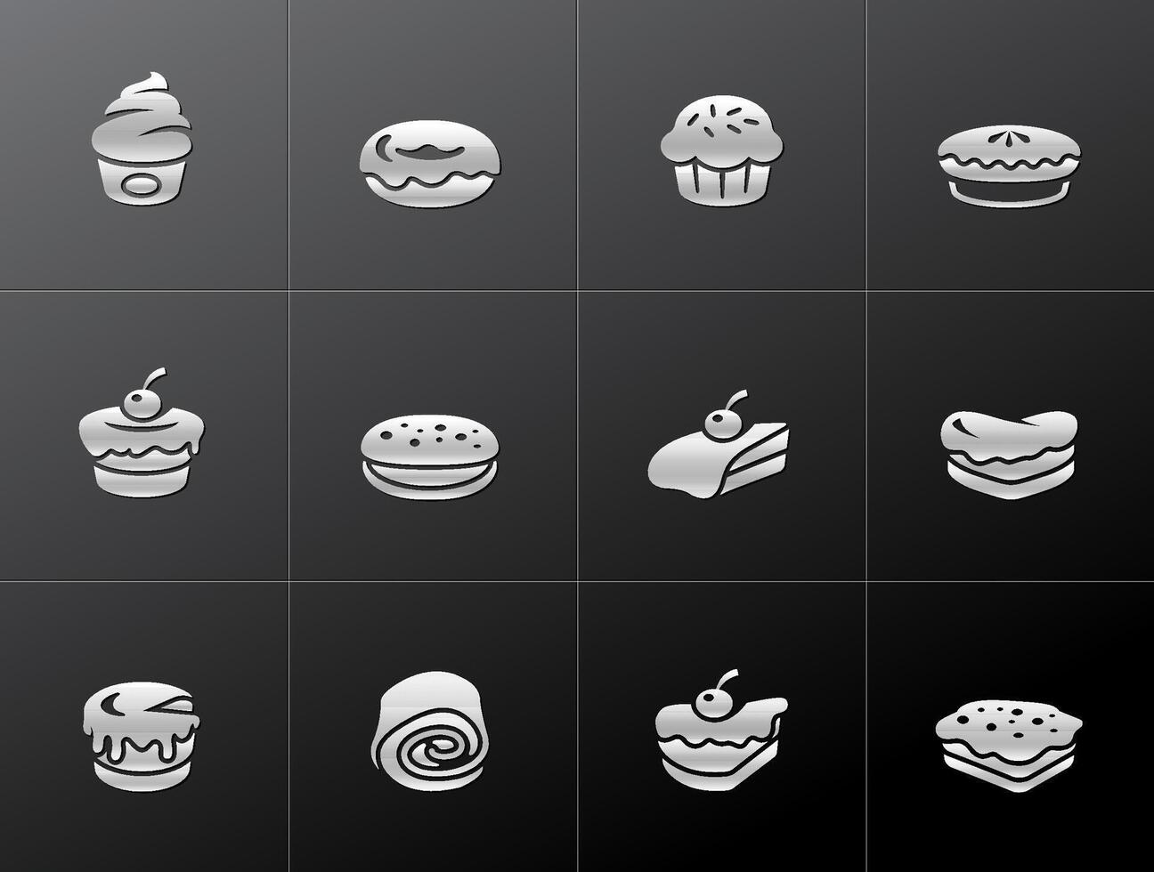 Cakes icons in metallic style illustration vector