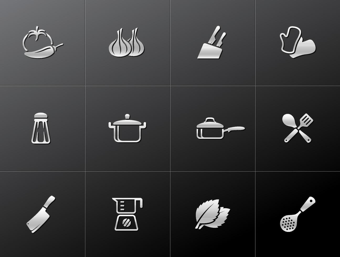 Cooking icons in metallic style illustration vector