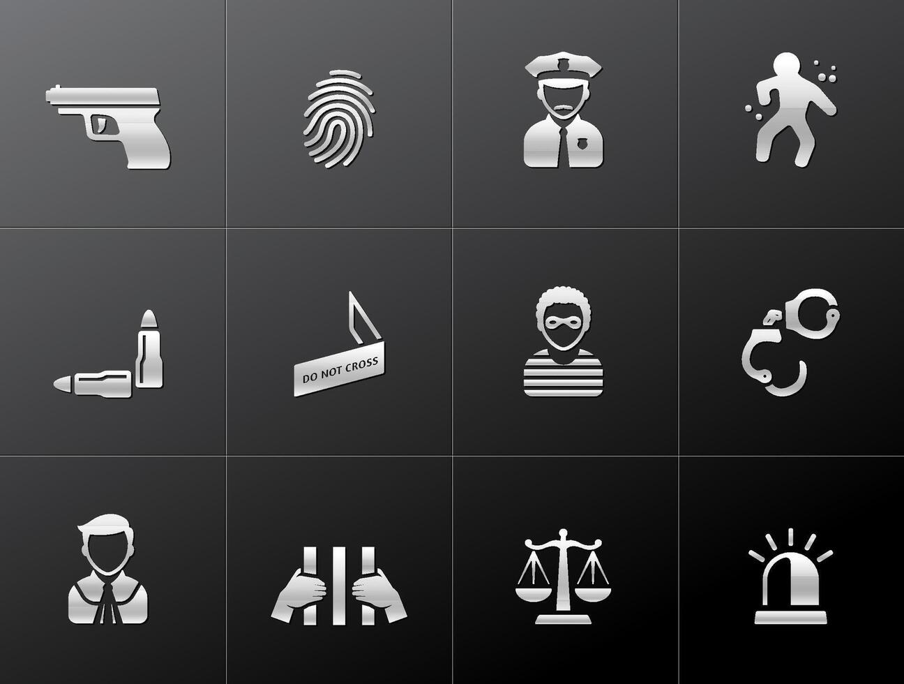 Crime icons in metallic style illustration vector