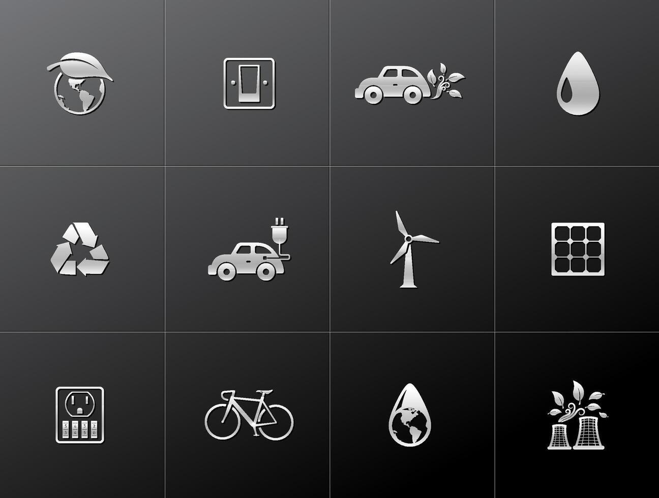 metallic style illustration of environment icons vector