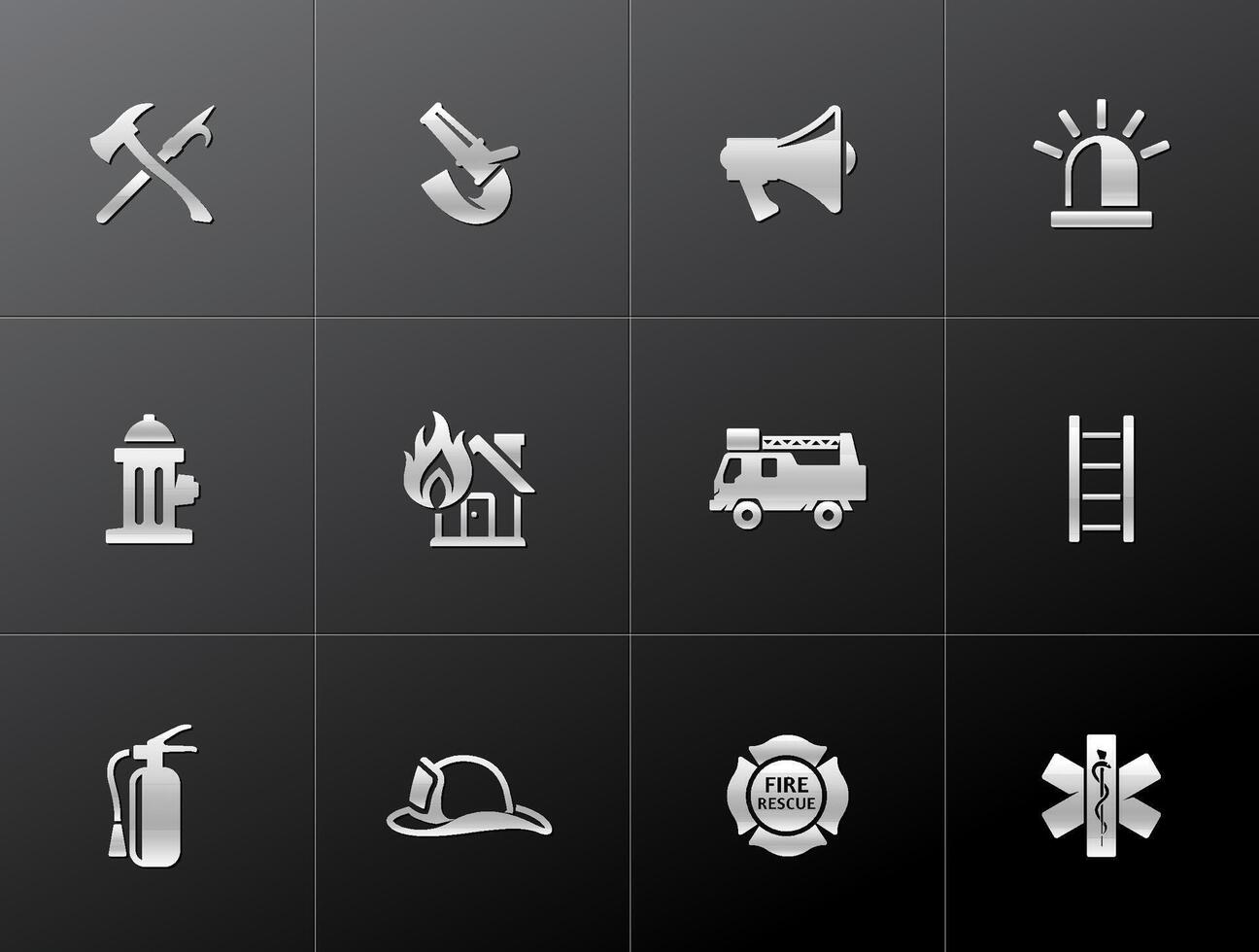 Fire fighter icons in metallic style illustration vector