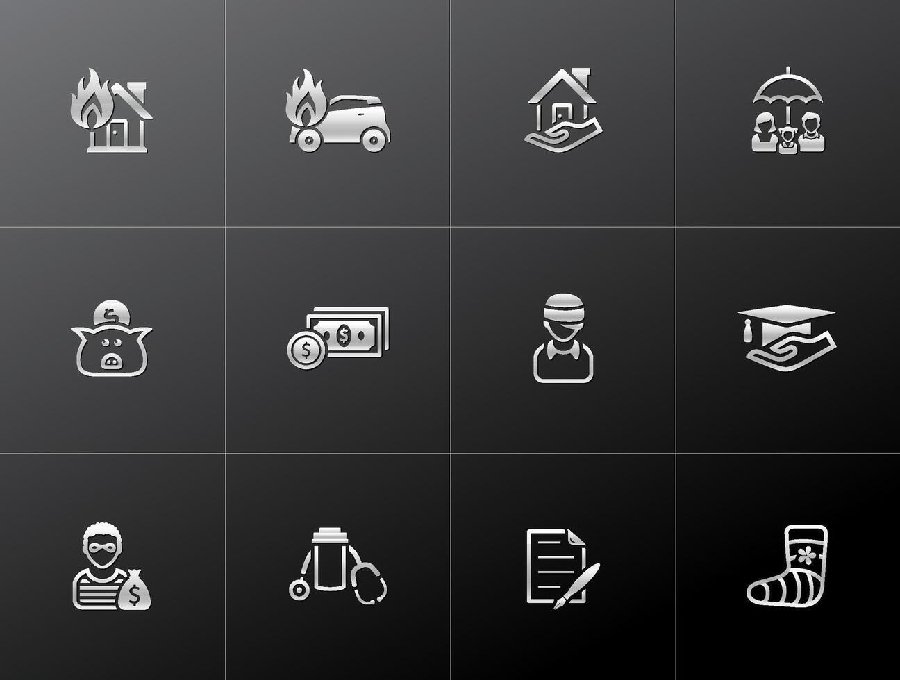 Insurance icons in metallic style illustration vector
