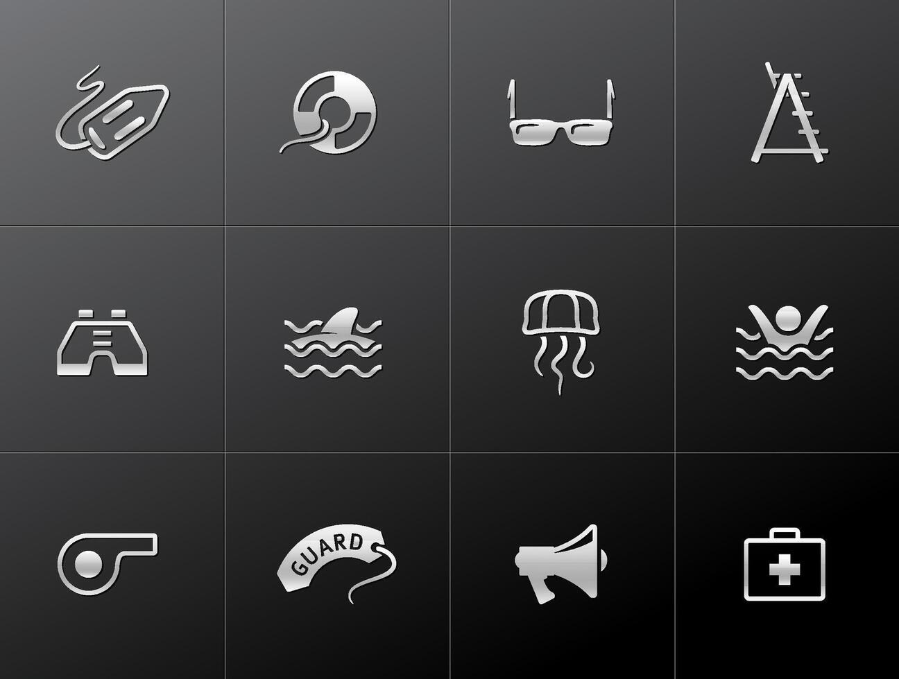 Lifeguard icons in metallic style illustration vector
