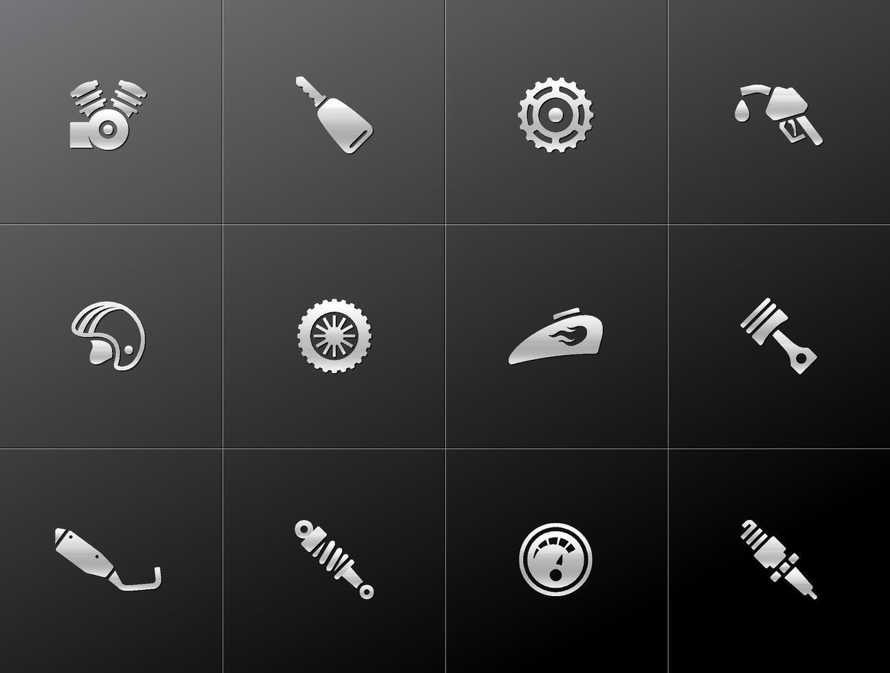 Motorcycle parts icons in metallic style illustration vector