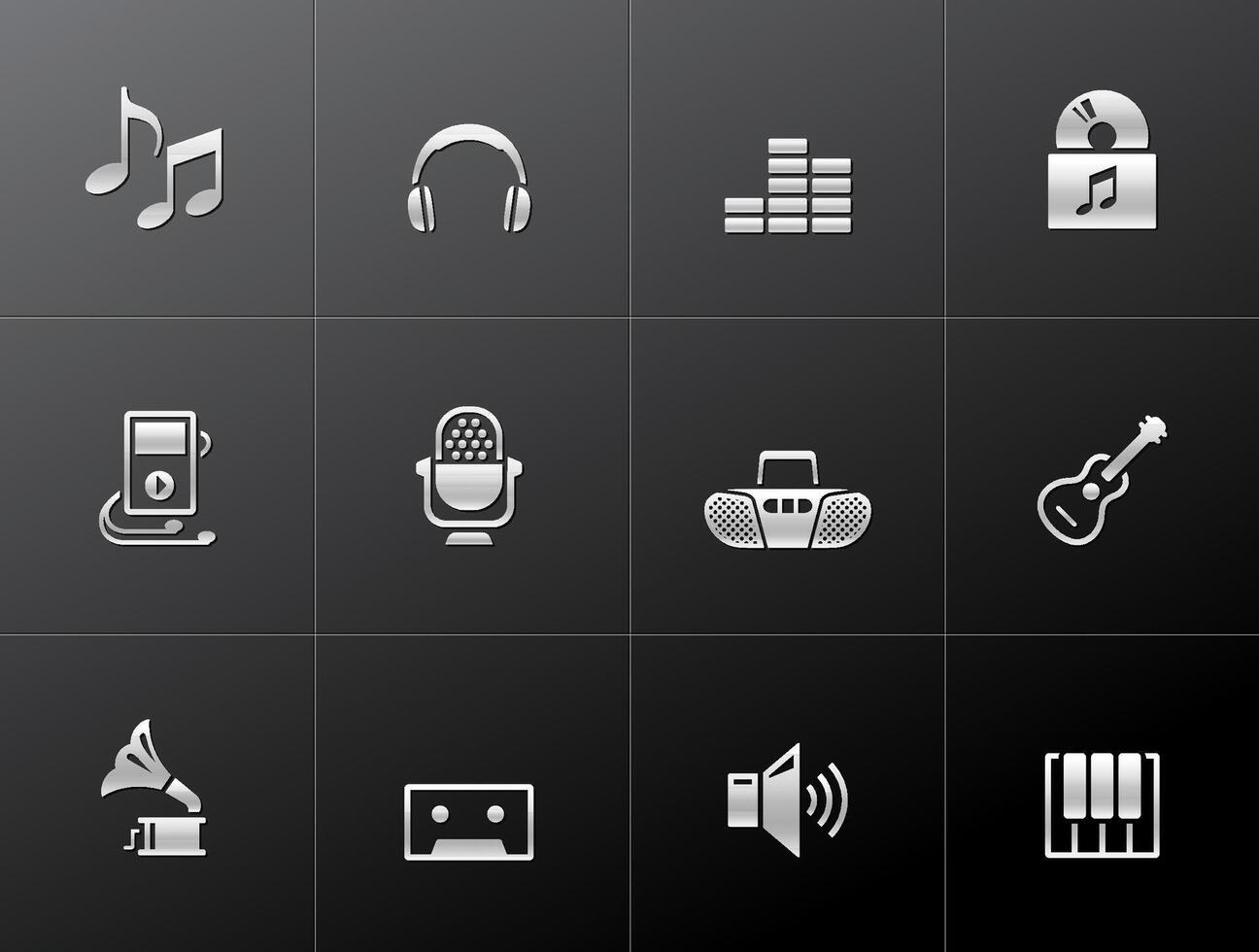 Music icons in metallic style illustration vector