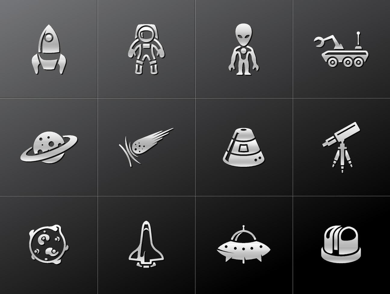 Space related icons in metallic style illustration vector