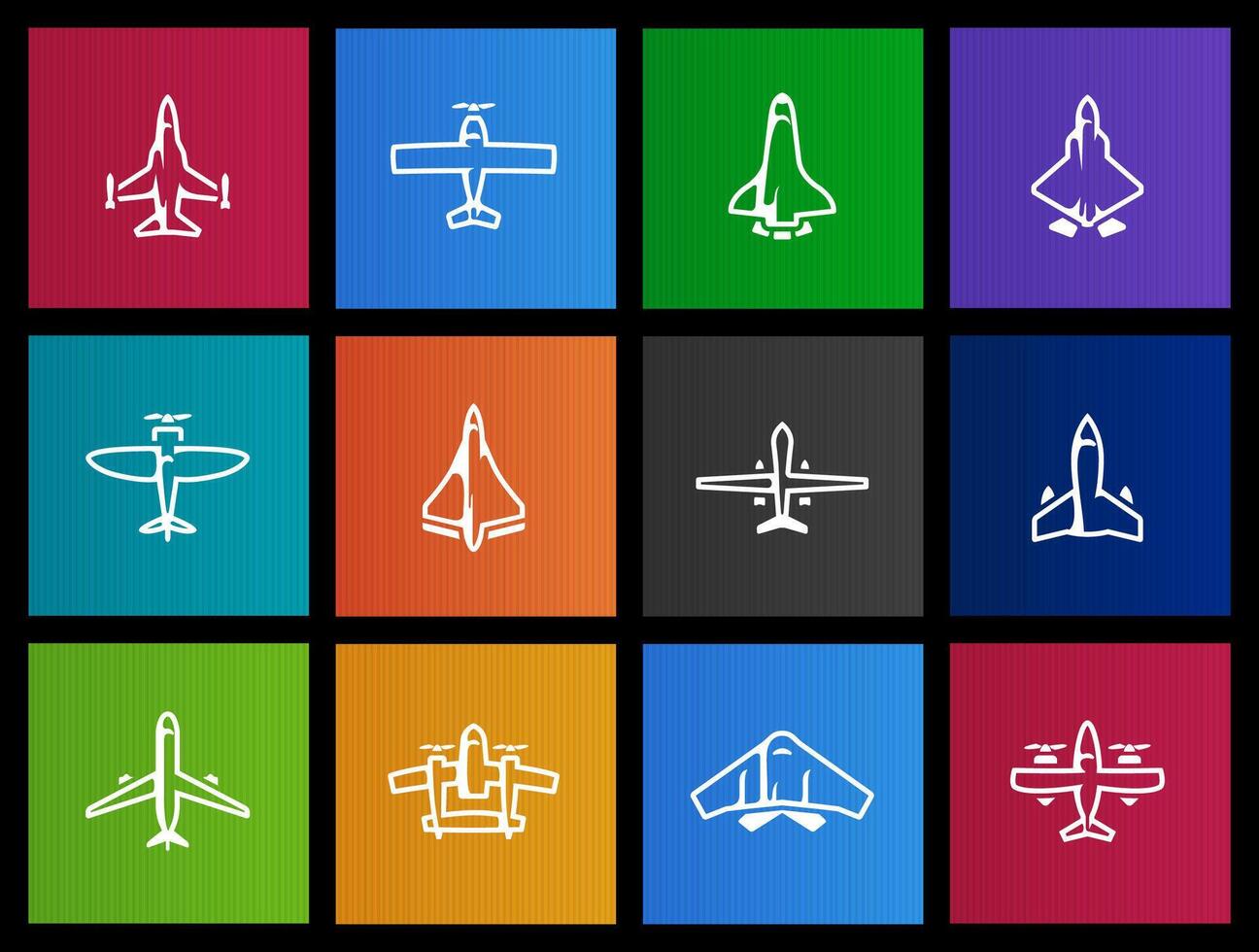 Airplane silhouette icons in Metro UI illustration vector