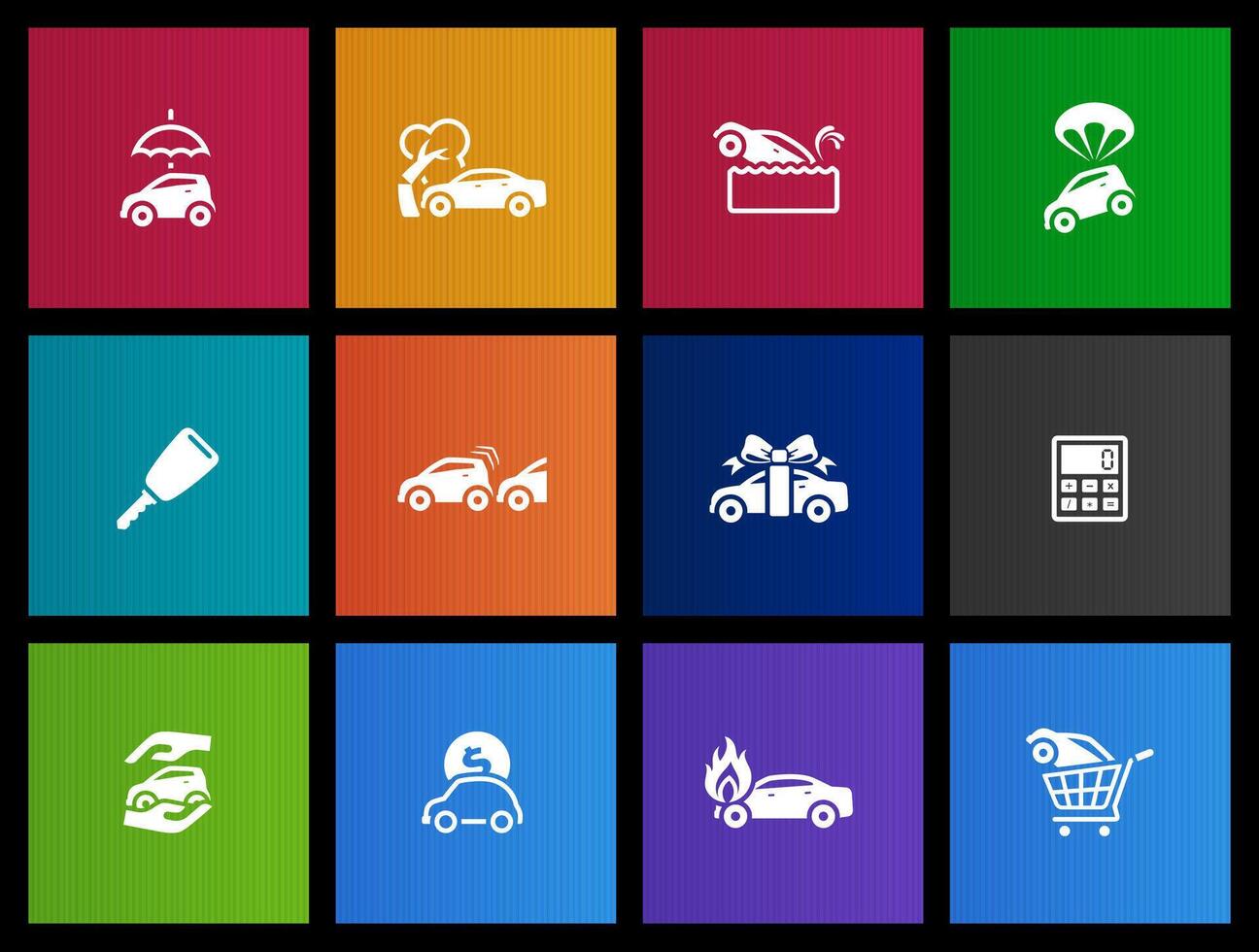 Car insurance icons in Metro UI illustration vector