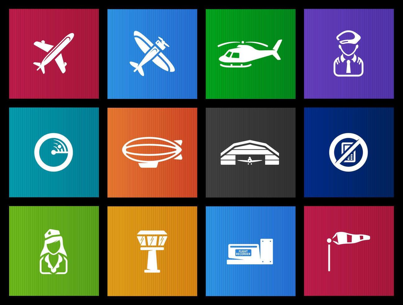Aviation icons in Metro UI illustration vector