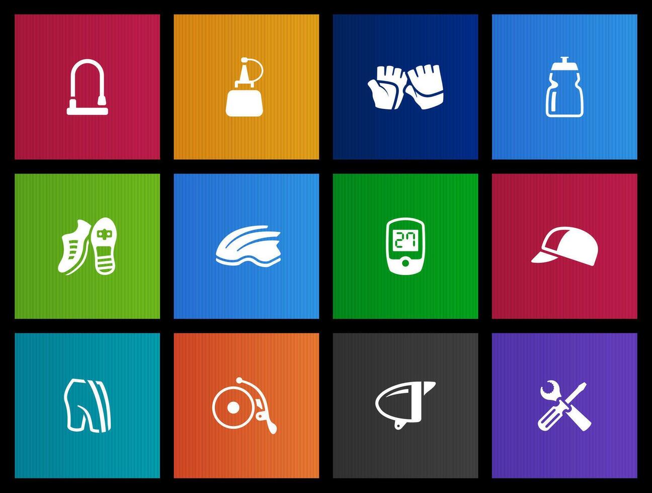 Bicycle accessories icons in Metro UI illustration vector