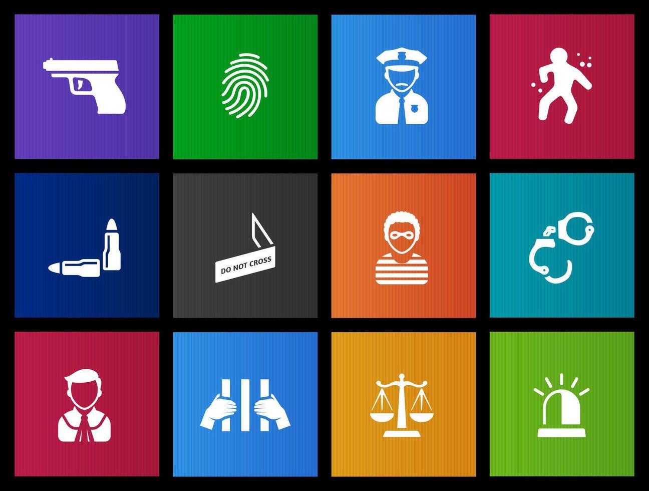 Crime icons in Metro UI illustration vector