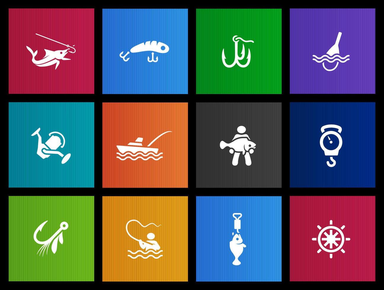 Fishing icons in Metro UI illustration vector