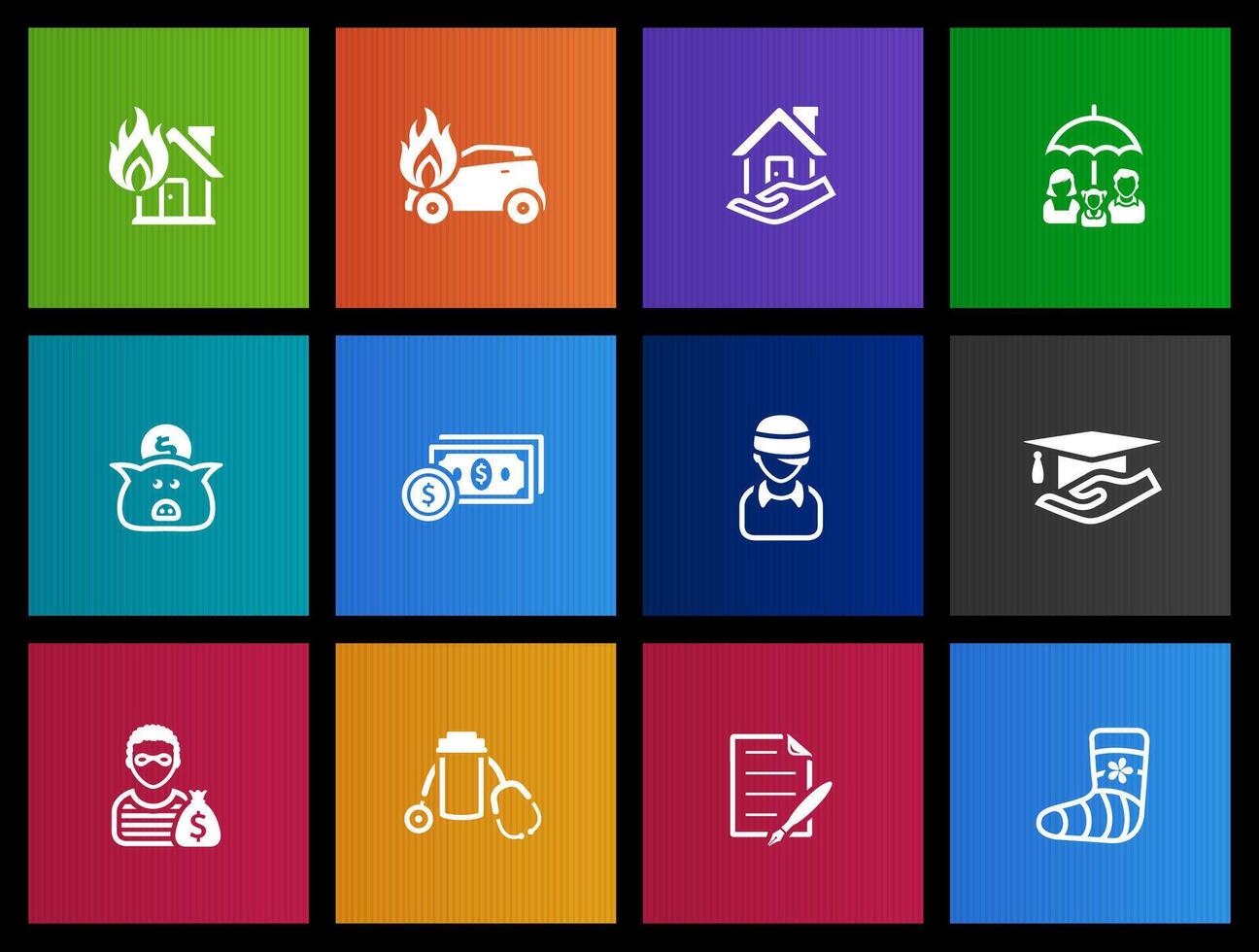 Insurance icons in Metro UI illustration vector