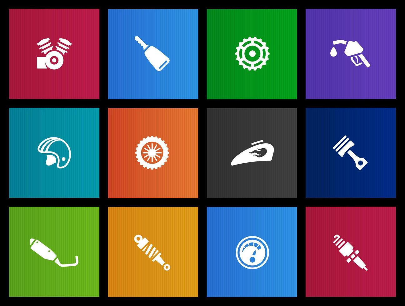 Motorcycle parts icons in Metro UI illustration vector
