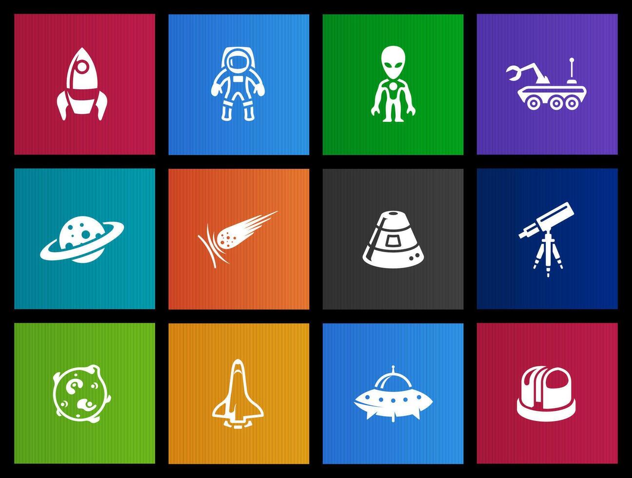 Space related icons in Metro UI illustration vector