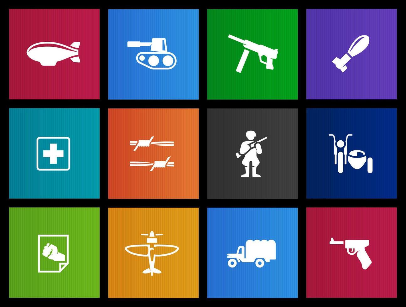 World War icons in Metro UI illustration vector