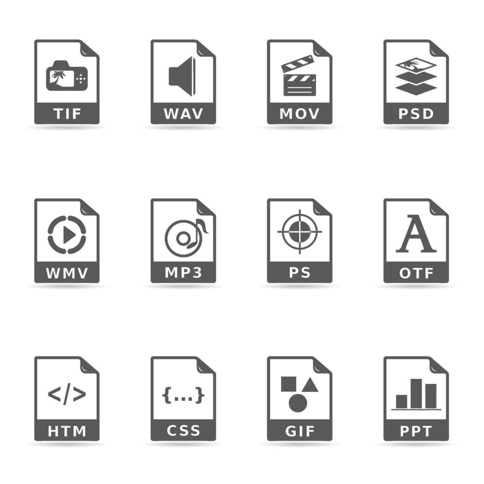 File format icon set in black and white illustration vector
