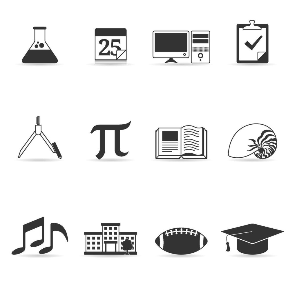 More school icon set in black and white illustration vector