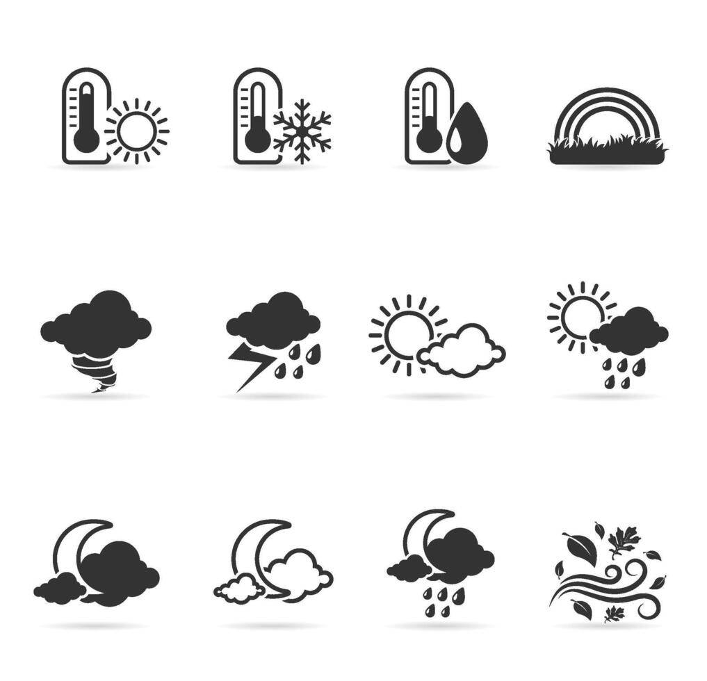 More weather icon set in black and white illustration vector