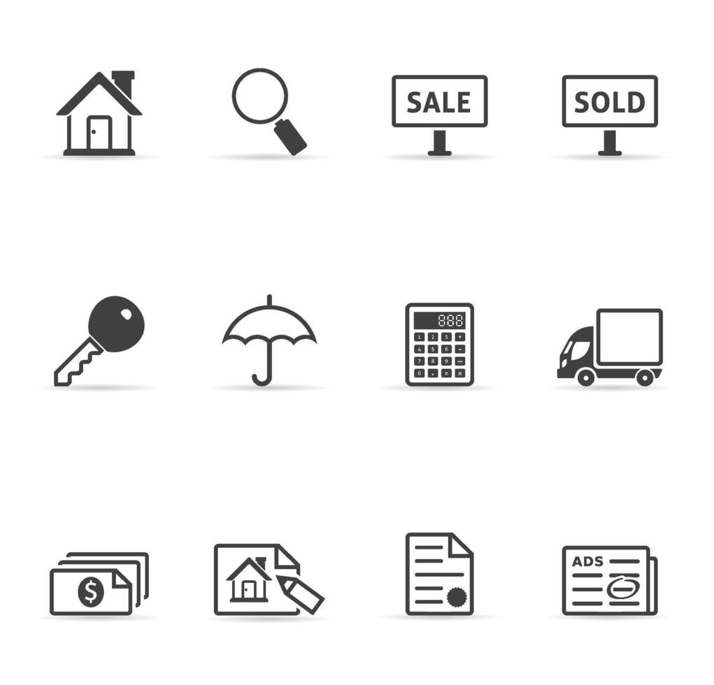 Real estate icon set in black and white illustration vector