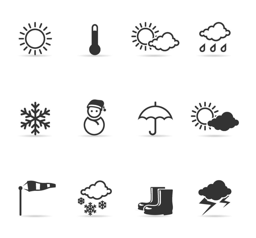 Weather icons in black and white illustration vector