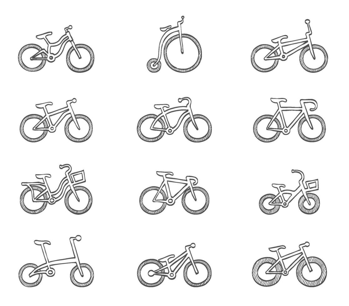 Bicycle type icons hand drawn illustration vector