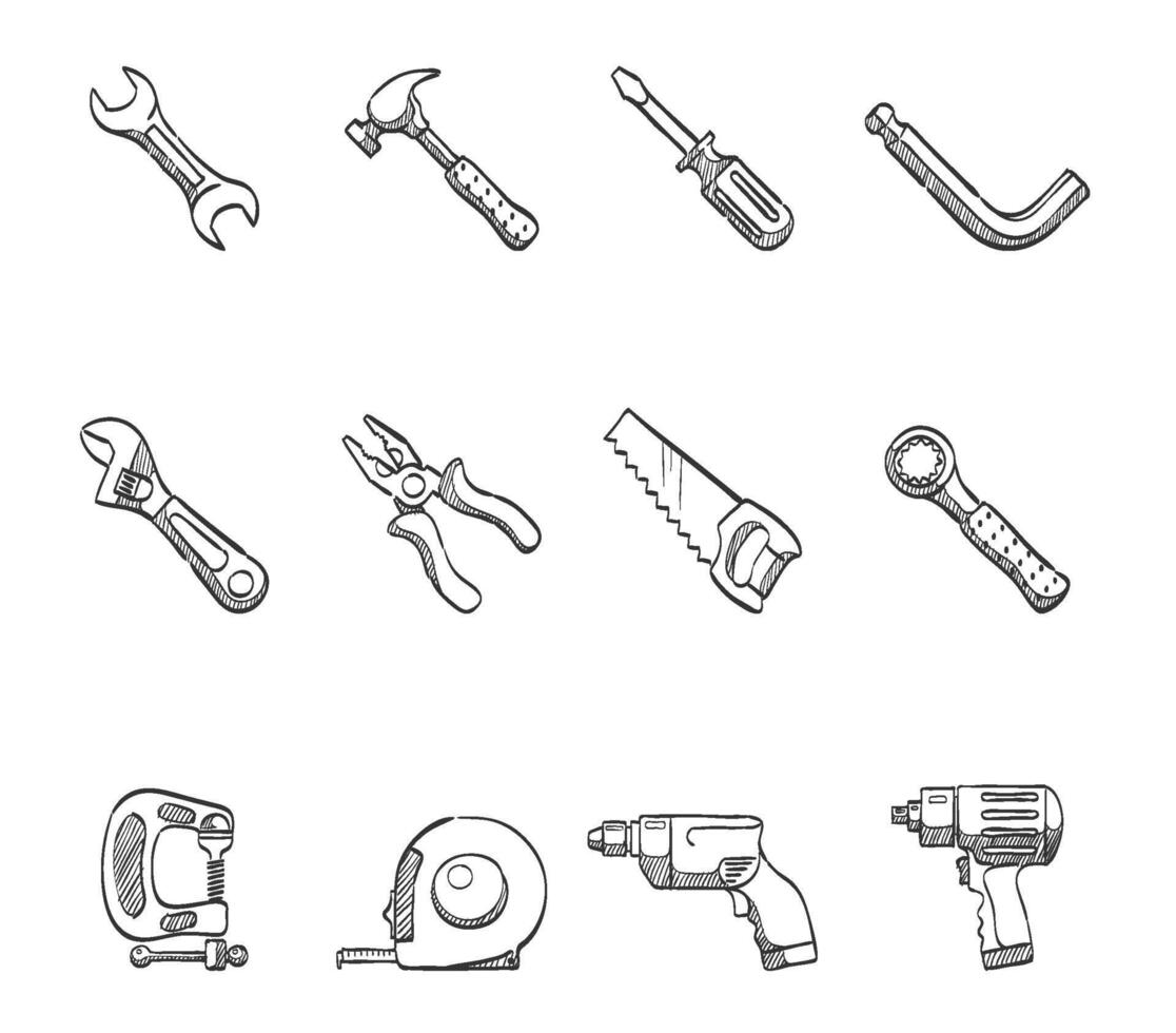 Hand tools icon hand drawn illustration vector