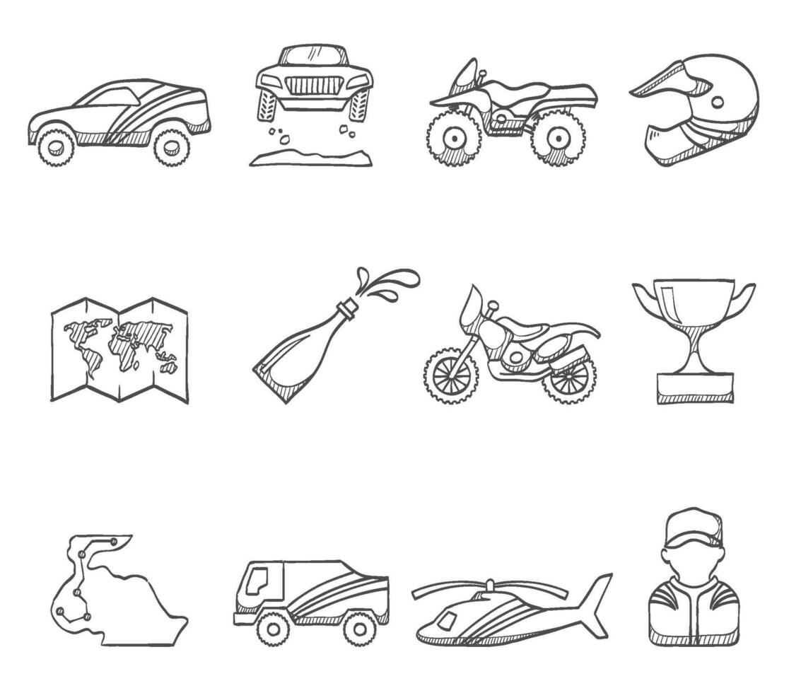 Rally related icons hand drawn illustration vector