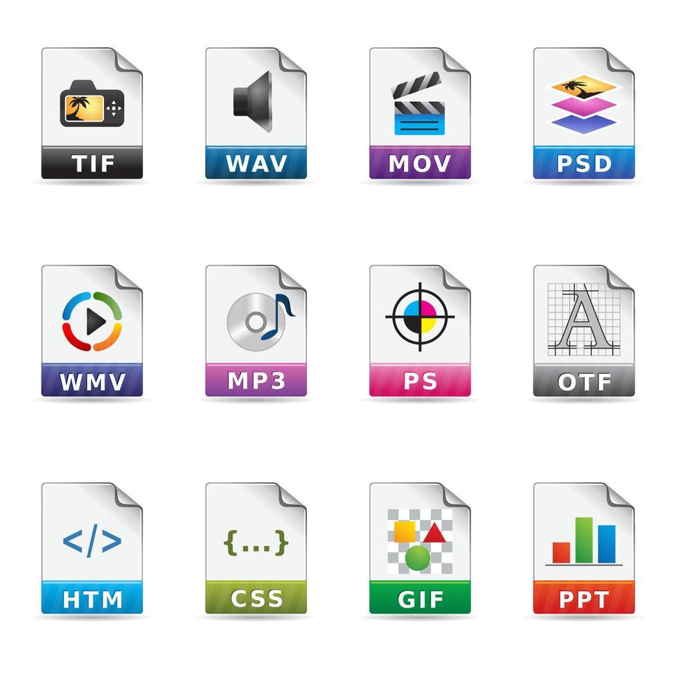 File formats icon set illustrations vector