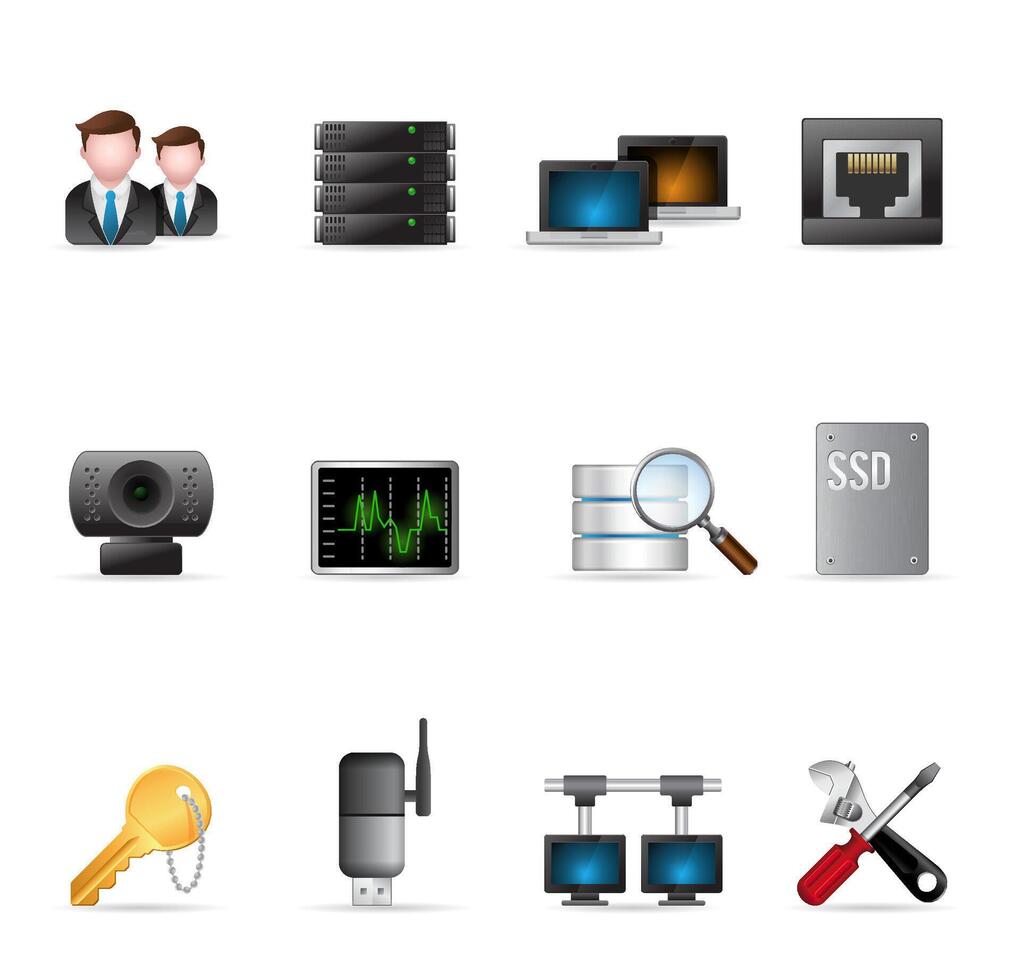 Computer network icon set illustrations vector
