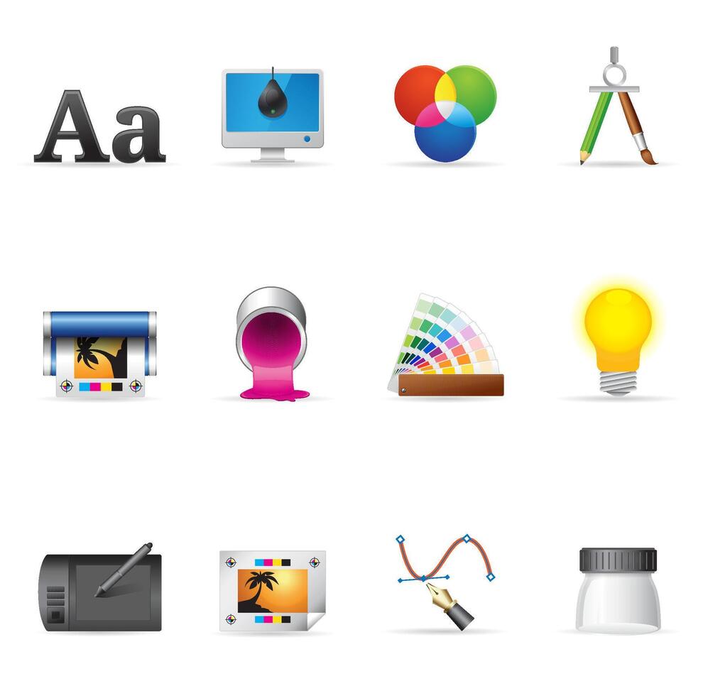 Printing and graphic design icon set illustration vector