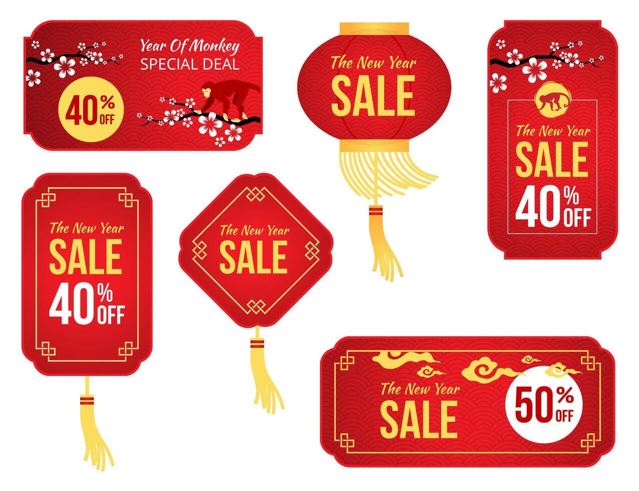 Chinese new year sale label shopping. Red price tags. vector