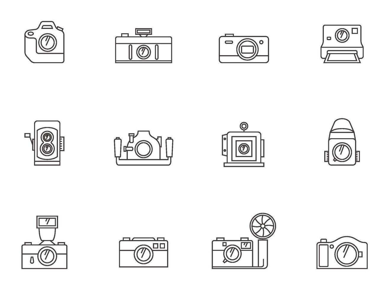 Camera icons in thin outlines. illustration. vector