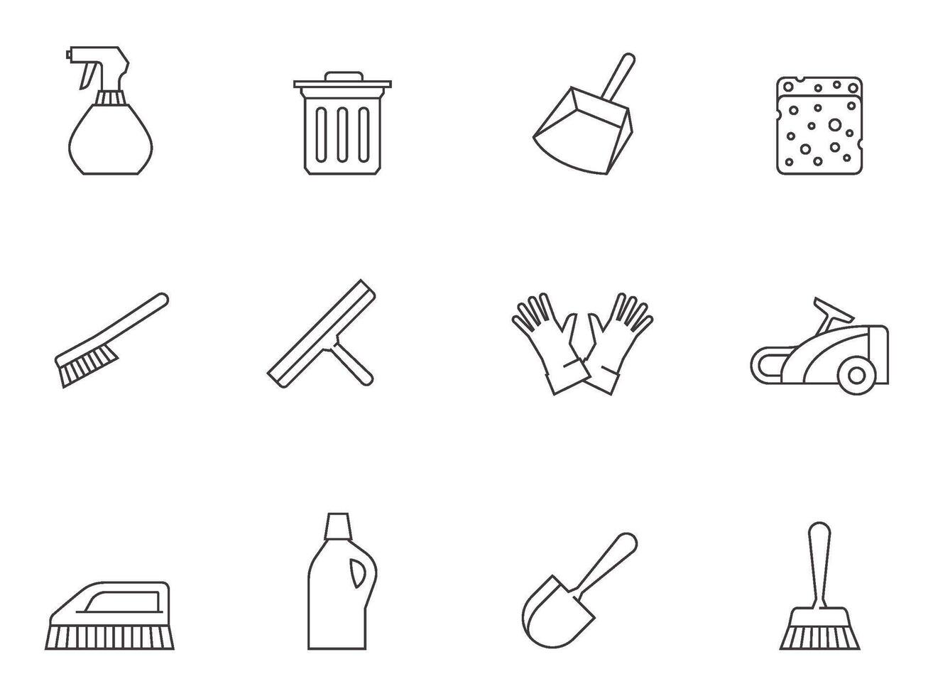 Cleaning tool icon series in thin outlines. illustration. vector