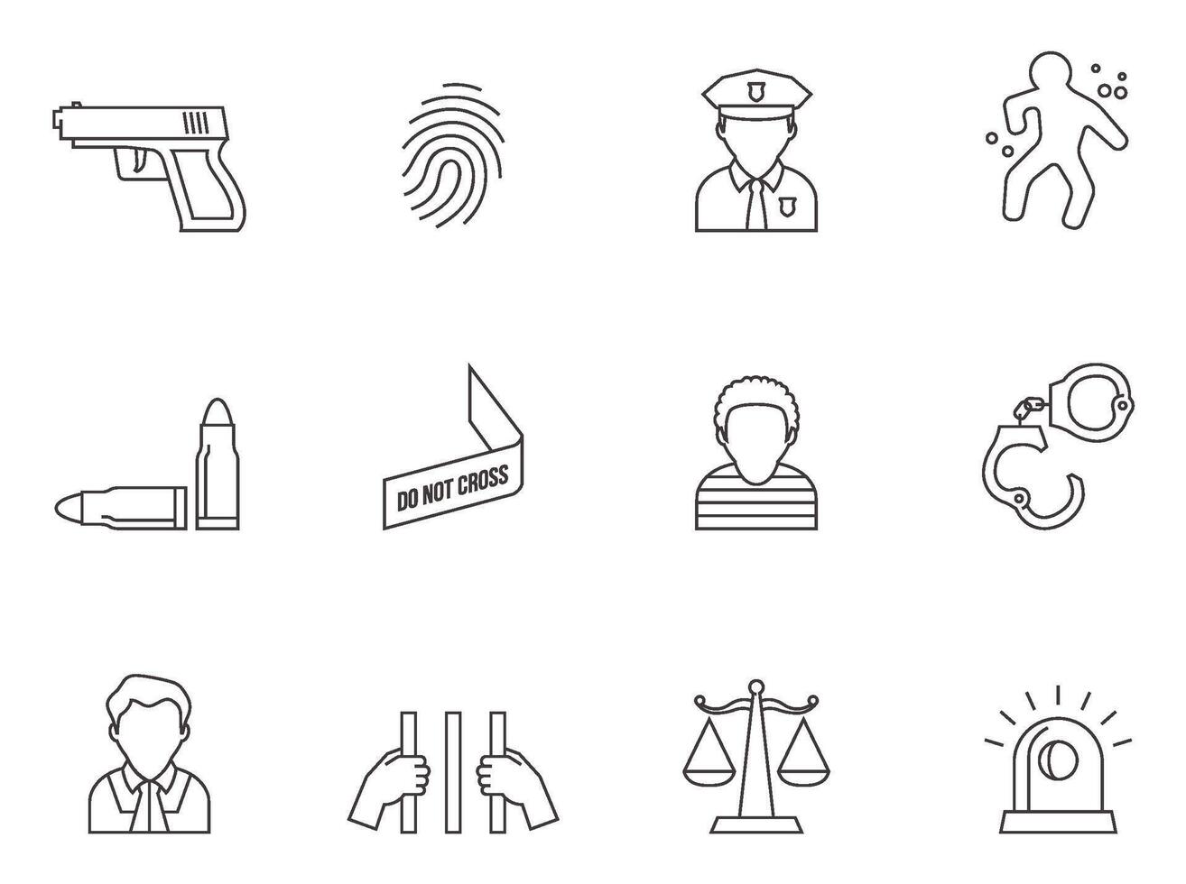 Crime icons in thin outlines. illustration. vector