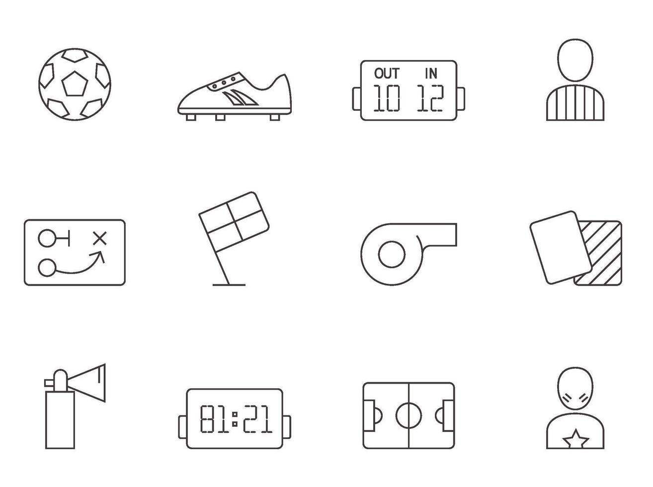 Soccer related icon series in thin outlines. vector