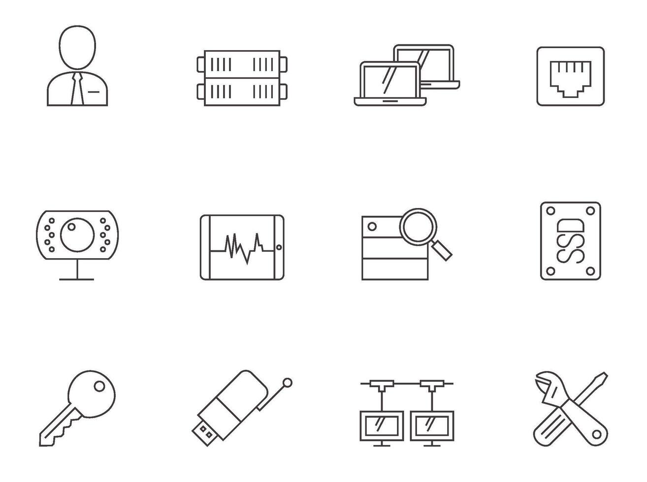 Computer network icon series in thin outlines. illustration. vector