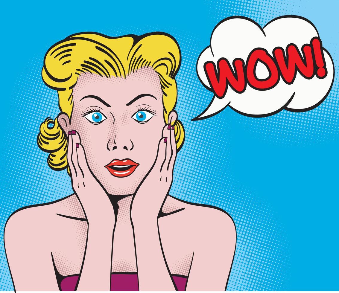 Beautiful girl surprised expression vector