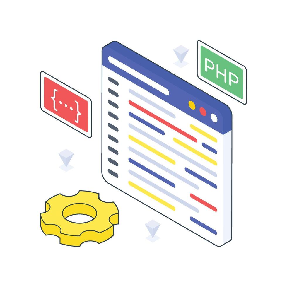 PHP developing PHP Coding isometric Colored illustration vector