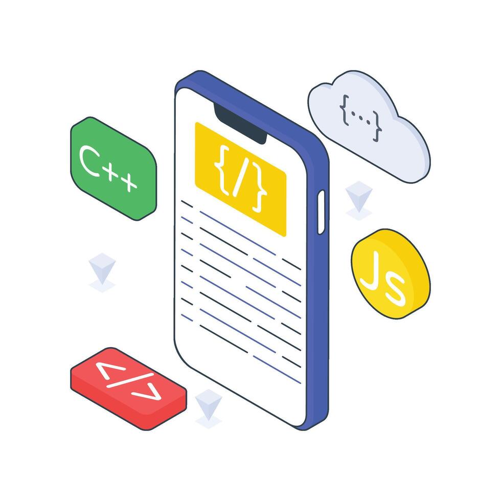 Mobile Coding isometric Colored illustration vector