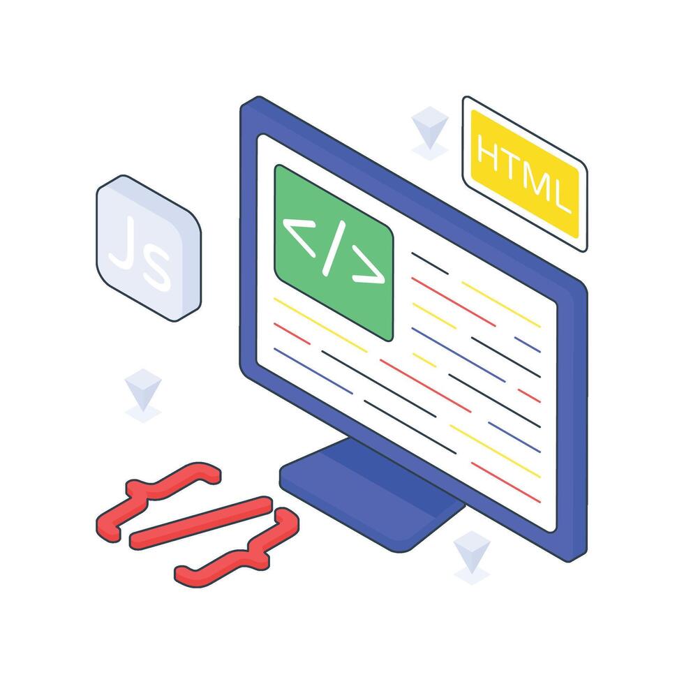 Application Coding isometric Colored illustration vector