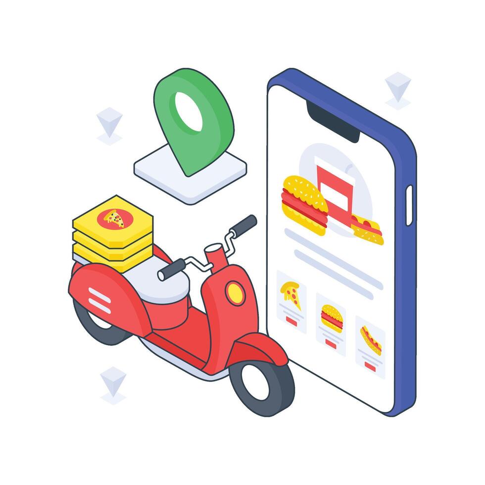 Food Delivery isometric Colored illustration vector