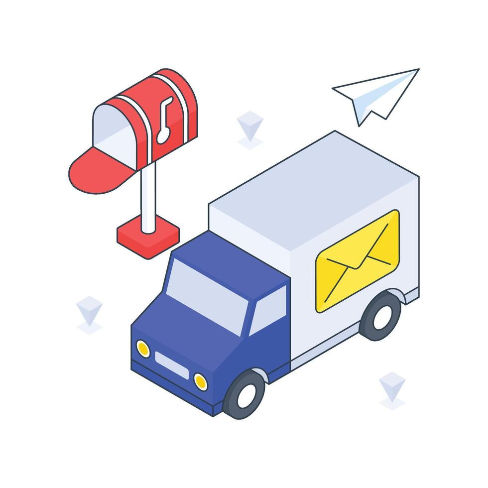 Postal Truck isometric Colored illustration vector