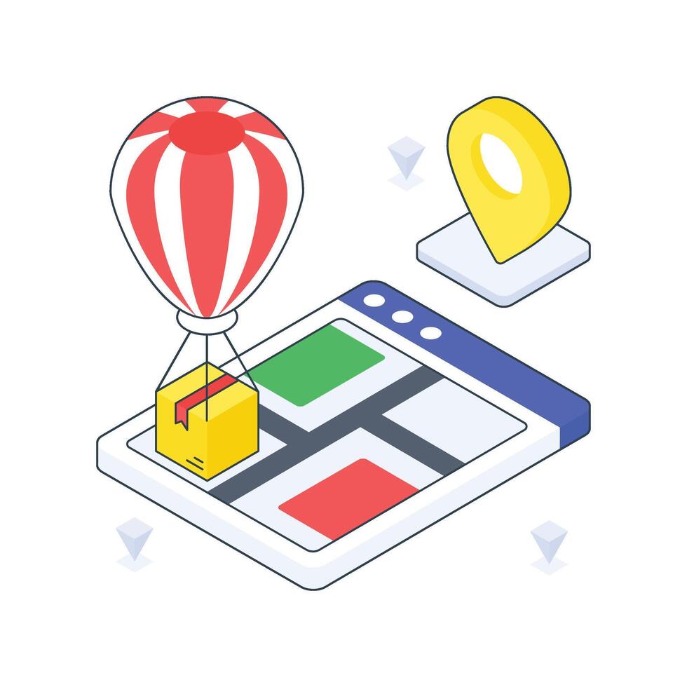 Air Baloon Delivery isometric Colored illustration vector