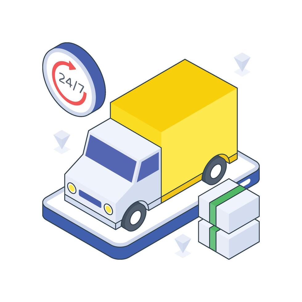 24 7 hour Delivery Services isometric Colored illustration vector