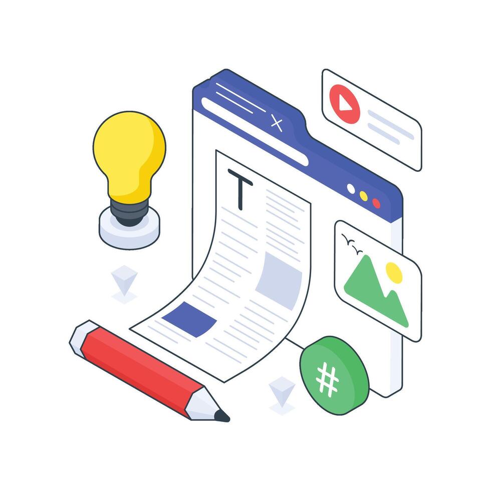 Content writing isometric Colored illustration vector