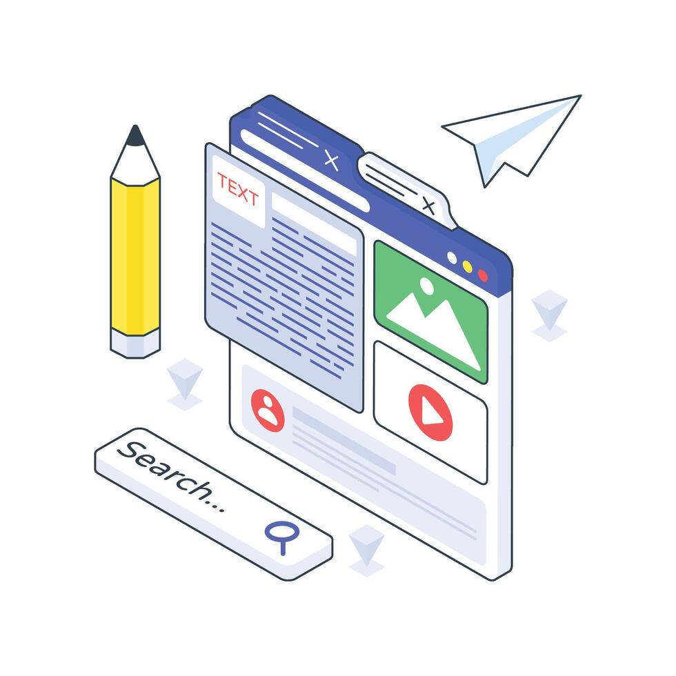 Content Design isometric Colored illustration vector
