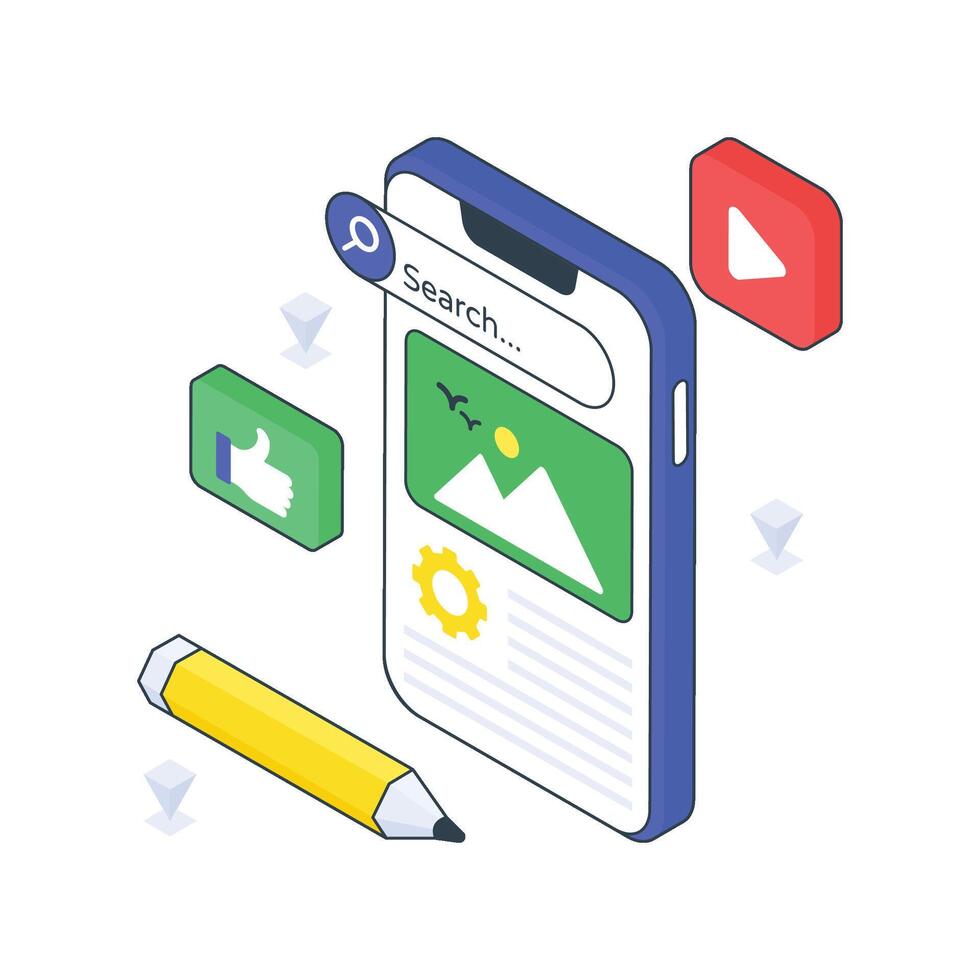 Mobile Content isometric Colored illustration vector