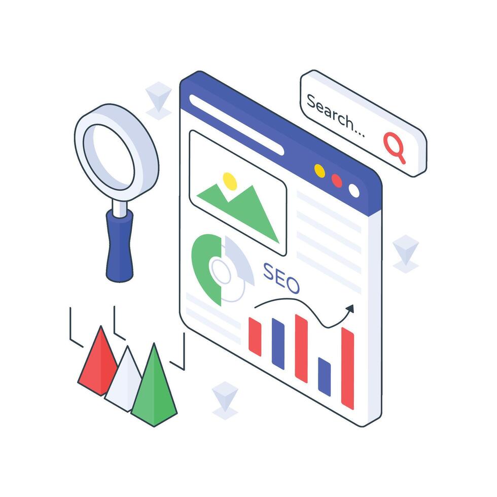 SEO Content Analysis isometric Colored illustration vector