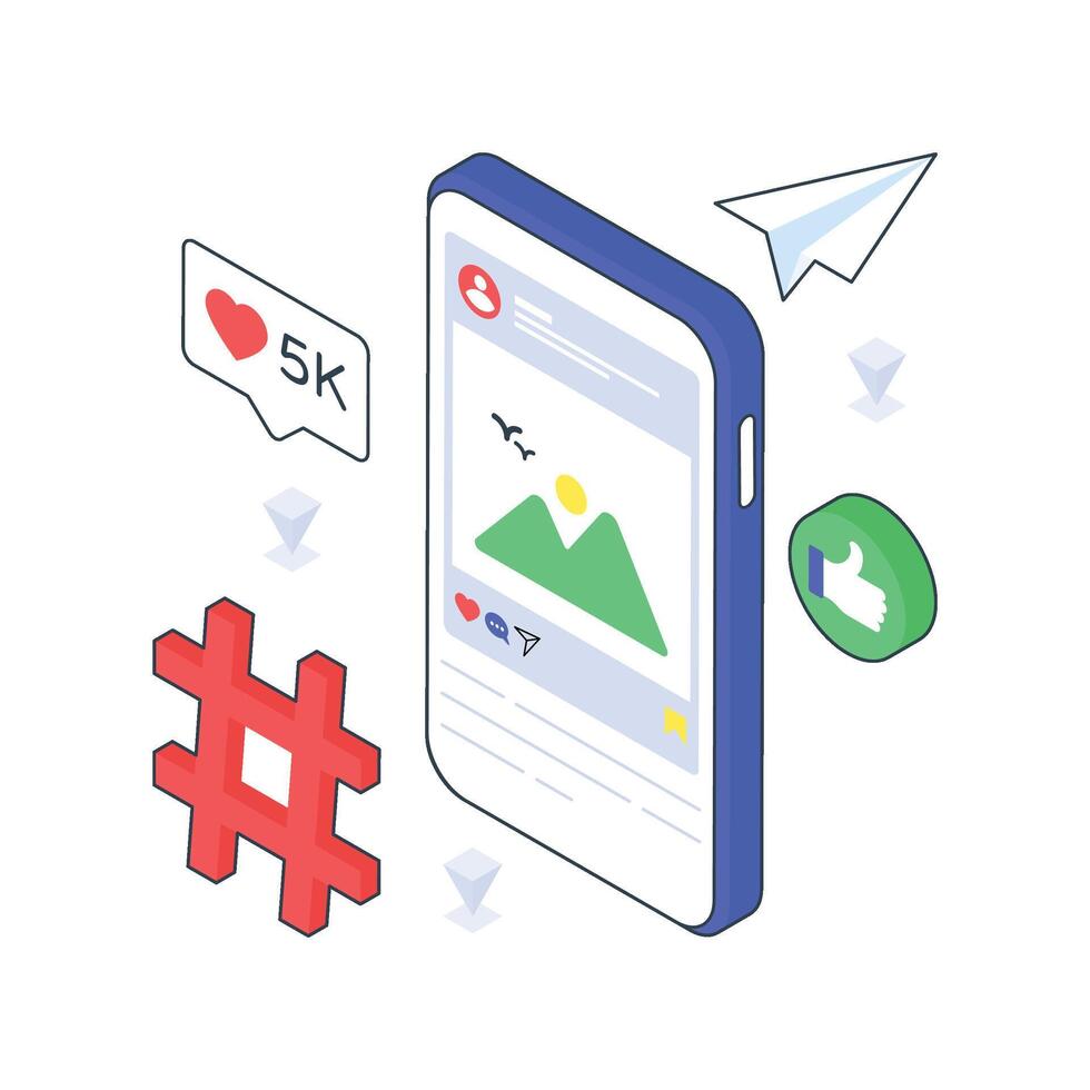 Social Media Post isometric Colored illustration vector